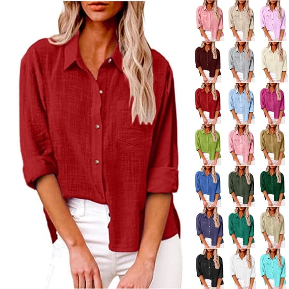 Neewe Womens Button Down Shirts Long Sleeve Gauze Tops Casual Collared Blouses Loose Fit