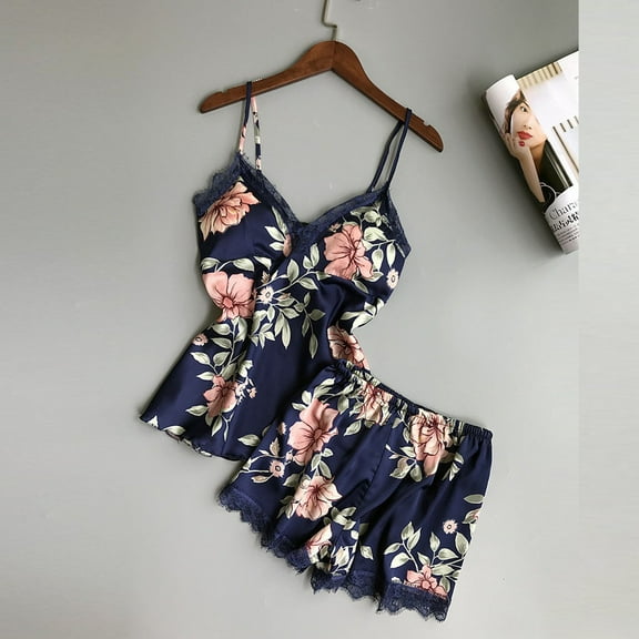 Neewe Womens Cami Pajama Set Sleeveless Printed Tank Top Pjs Soft Sleepwear