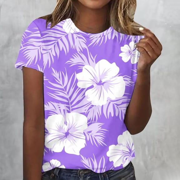 Neewe Womens Casual Printed Beach Tops Crewneck Short Sleeve T Shirts Fashion Outfits 2025 Spring Summer Shirts