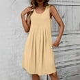 thumbnail image 1 of Neewe Womens Casual Summer Linen Midi Dresses Tie Back Plain Crew Neck Sleeveless Dress Ruffle Hem Flowy Daily Sundresses, 1 of 6