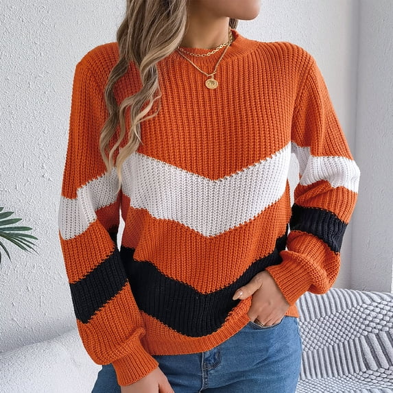 Neewe Womens Color Block Sweaters Casual Fall Tops Lightweight Tunic Sweaters Fashion Clothes 2025