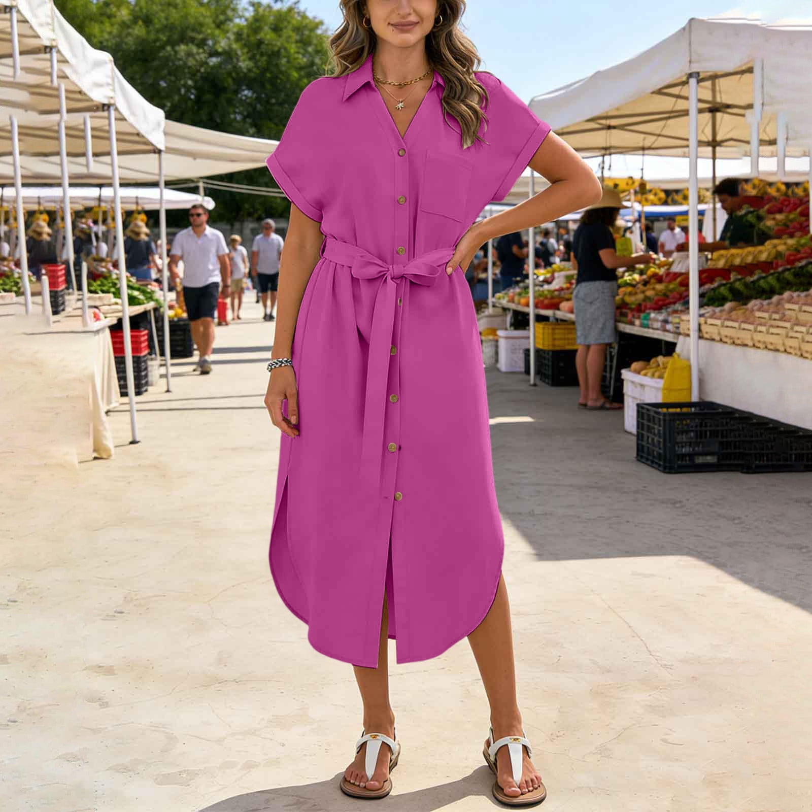 womens cotton pockets button down dresses GPAPENT Linen Dresses for Women Summer Casual Sleeveless Button Down V Grapent