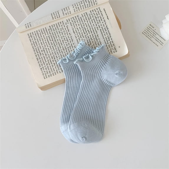 Neewe Womens Cotton Summer Short Sweat Absorbent Solid Color Socks With Ruffle Socks Women, Cute Ruffle Ankle Socks