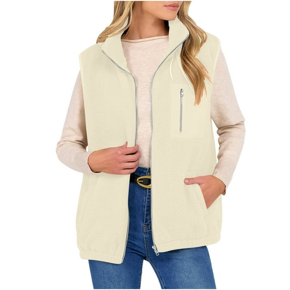 Neewe Womens Fall Winter Sleeveless Fuzzy Sherpa Fleece Jacket Vest Cozy Sleeveless Cardigan Zipper Waistcoat Outerwear with Pocket