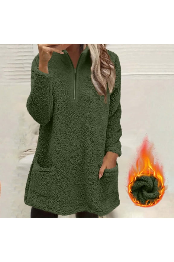 Womens Fleece Pullover Long Sleeve Sherpa Jacket Button Down Fuzzy Sweatshirt Warm Outwear with Pockets