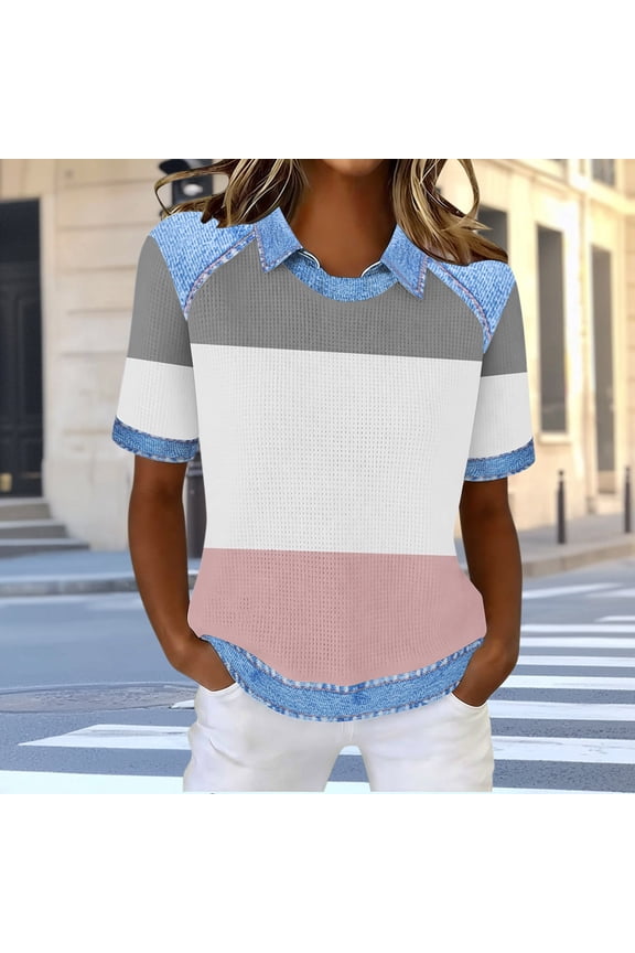 Womens Frenchy Summer Tops Crewneck Neck Short Sleeve T Shirts Casual Waffle Knit Loose Fit Jacquard Blouses Top Shirts