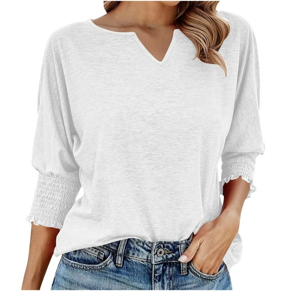 Neewe Womens Half Sleeve Top Elbow Length T Shirt Women V Neck Basic T Shirt Summer Casual Blouses