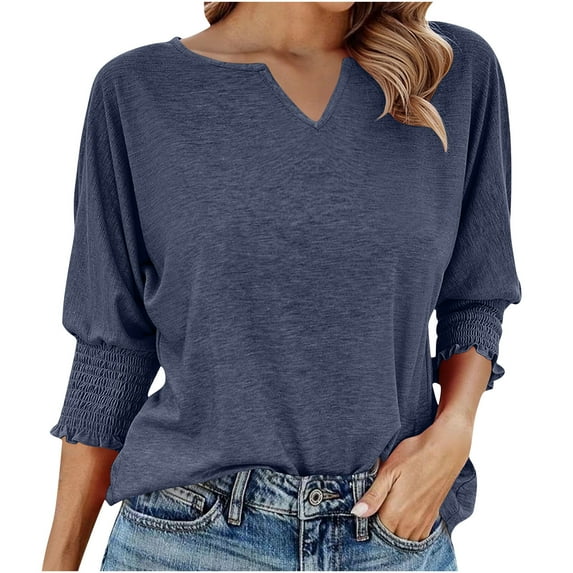 Neewe Womens Half Sleeve Top Elbow Length T Shirt Women V Neck Basic T Shirt Summer Casual Blouses