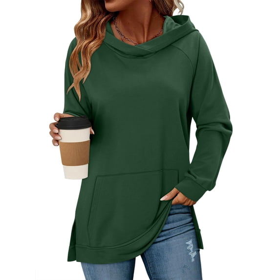 Neewe Womens Hoodies Casual Drawstring Pullover Tops Slit Hem Loose Hooded Sweatshirt with Pocket 2026