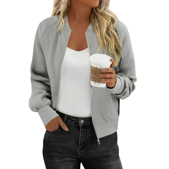 Neewe Womens Jacket Coat Casual Stand Collar Zip Up Lightweight Fall Fashion Jackets Outfits S-XXL