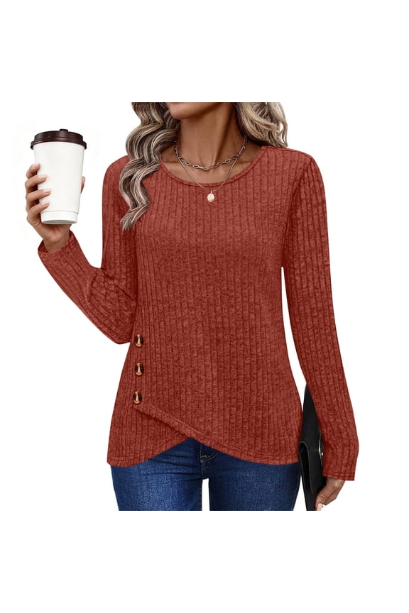 Womens Lightweight Sweaters 2025 Long Sleeve Henley Shirt Fall Casual Crewneck Tunic Tops