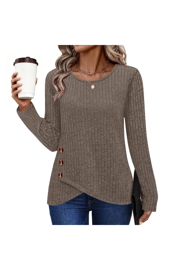 Womens Lightweight Sweaters 2025 Long Sleeve Henley Shirt Fall Casual Crewneck Tunic Tops