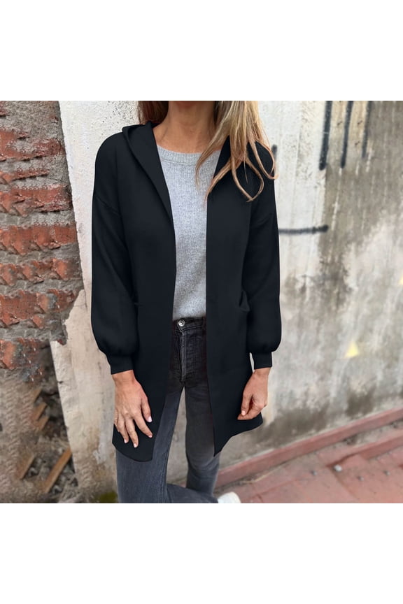 Womens Long Cardigans Open Front Oversized Hooded Fall Winter Outerwear Sweater Coat
