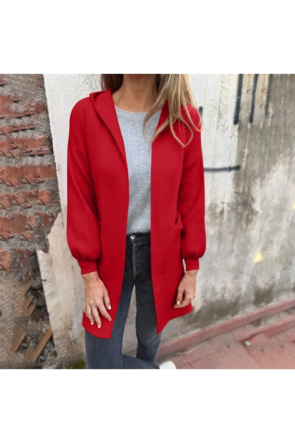 Womens Long Cardigans Open Front Oversized Hooded Fall Winter Outerwear Sweater Coat
