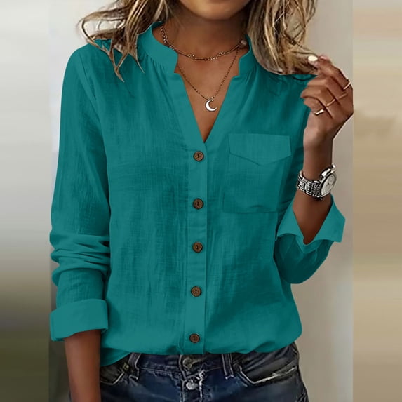 Neewe Womens Long Sleeve Button Down Shirts Cotton Linen Dress Collar Shirts Casual Summer Tops Work Blouses 2026