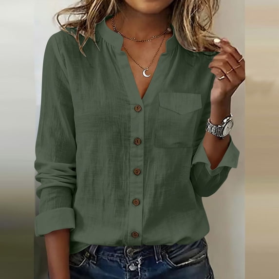 Neewe Womens Long Sleeve Button Down Shirts Cotton Linen Dress Collar Shirts Casual Summer Tops Work Blouses 2026