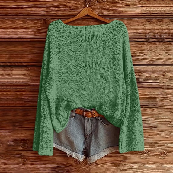 Neewe Womens Long Sleeve Plain Pullover Sweater Casual Loose V Neck Collared Ribbed Knit Jumper Tops