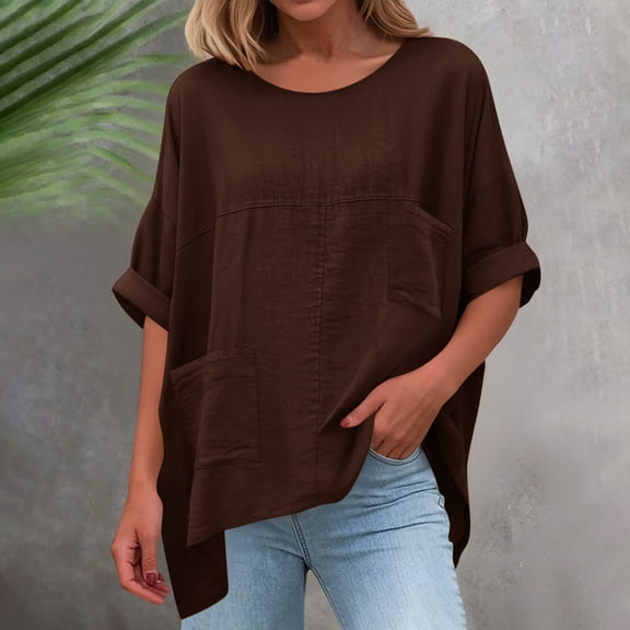 Neewe Womens Long Sleeve Shirts Crew Neck Casual Fall Fashion Ladie Tops Loose Fit Spring Clothes Beach Vacation Solid Color