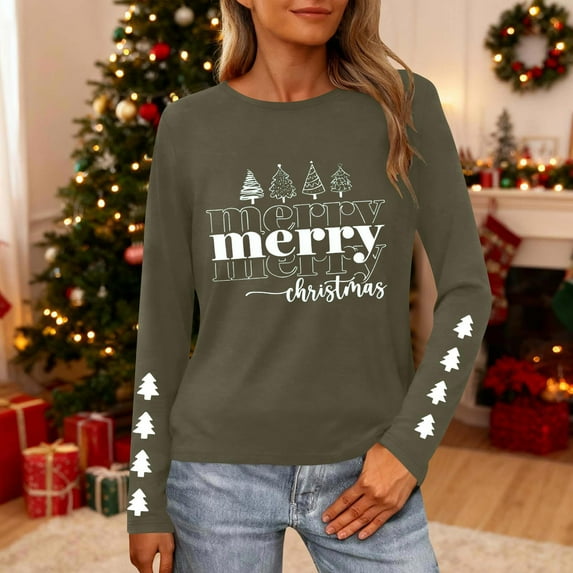 Neewe Womens Loose Long Sleeve T Shirts 2025 Basic Crewneck Tee Fall Tops Casual Workout Christmas Clothes
