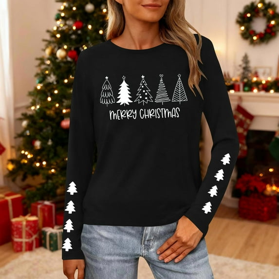 Neewe Womens Loose Long Sleeve T Shirts 2025 Basic Crewneck Tee Fall Tops Casual Workout Christmas Clothes