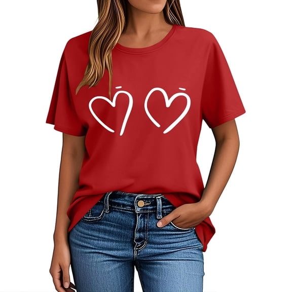 Neewe Womens Love Heart Shirts Short Sleeve Valentines Crewneck Colorful Heart Graphic Tees Tops