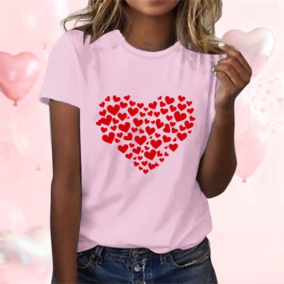 Neewe Womens Lover Heart Graphic V Neck Shirt Valentines Funny Couple Matching Casual Short Sleeve Tee Tops