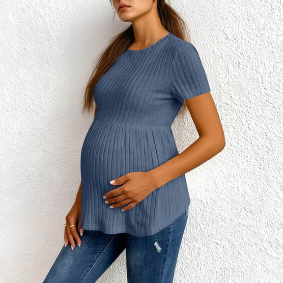 Neewe Womens Maternity Shirts Crewneck Tops Tunic Pregnancy Clothes Side Ruched Short Sleeve Casual T Shirt