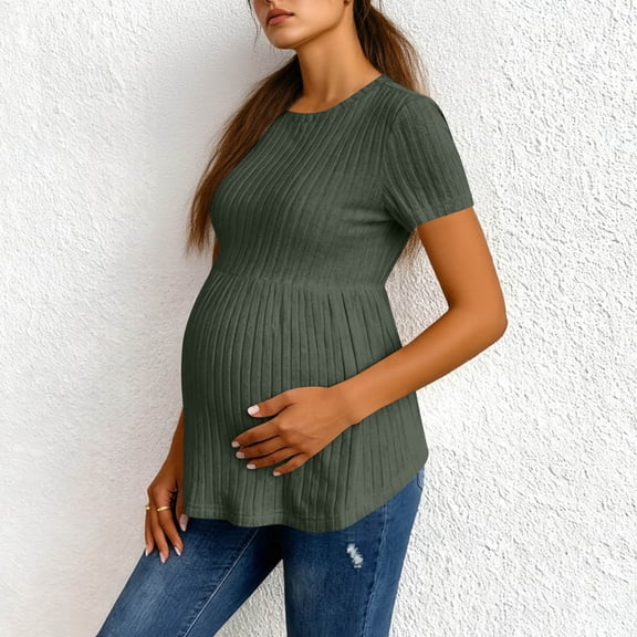 Neewe Womens Maternity Shirts Crewneck Tops Tunic Pregnancy Clothes Side Ruched Short Sleeve Casual T Shirt