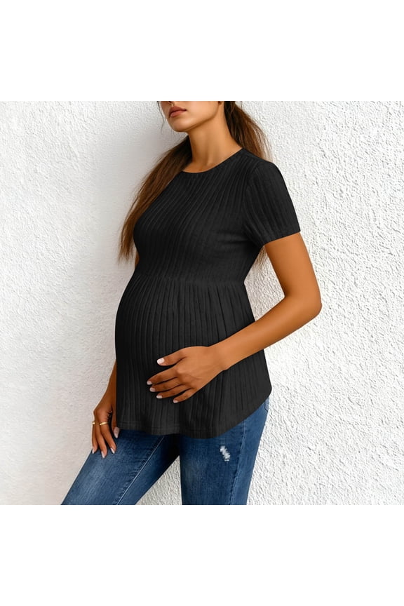 Womens Maternity Shirts Crewneck Tops Tunic Pregnancy Clothes Side Ruched Short Sleeve Casual T Shirt