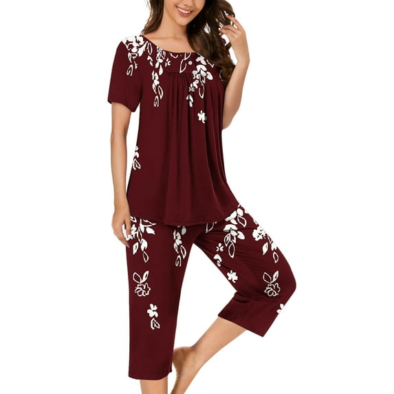 Neewe Womens Pajama Sets Summer Ladies Pjs 2 Piece Loungewear Capri with Pockets Sleepwear