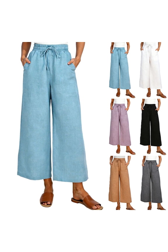 Womens Pants Elastic Waist Lightweight Beach Palazzo Pants for Women Casual Lounge Wide Leg Pants