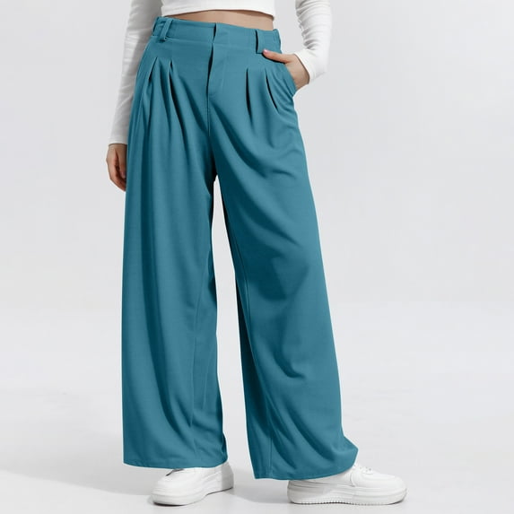 Neewe Womens Pants Elastic Waist Lightweight Palazzo Pants for Women Casual Lounge Wide Leg Pants Woman