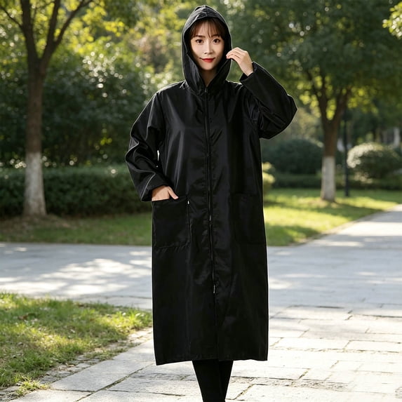 Neewe Womens Plain Rain Poncho Stylish Polyester Waterproof Raincoat with Pocket Hood Zipper