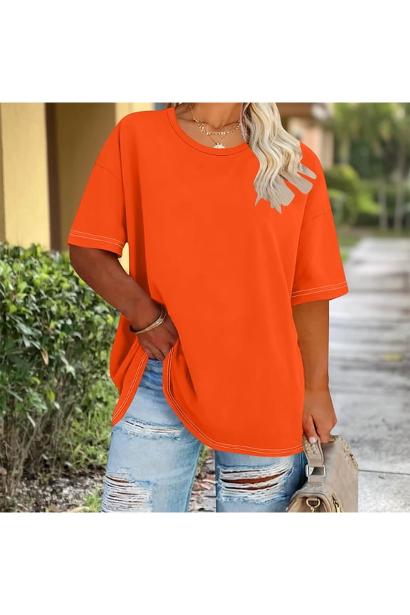 Womens Plus Size Round Neck T Shirts Short Sleeve Tops Casual Summer Tshirts Loose Fit Tee XL-5X