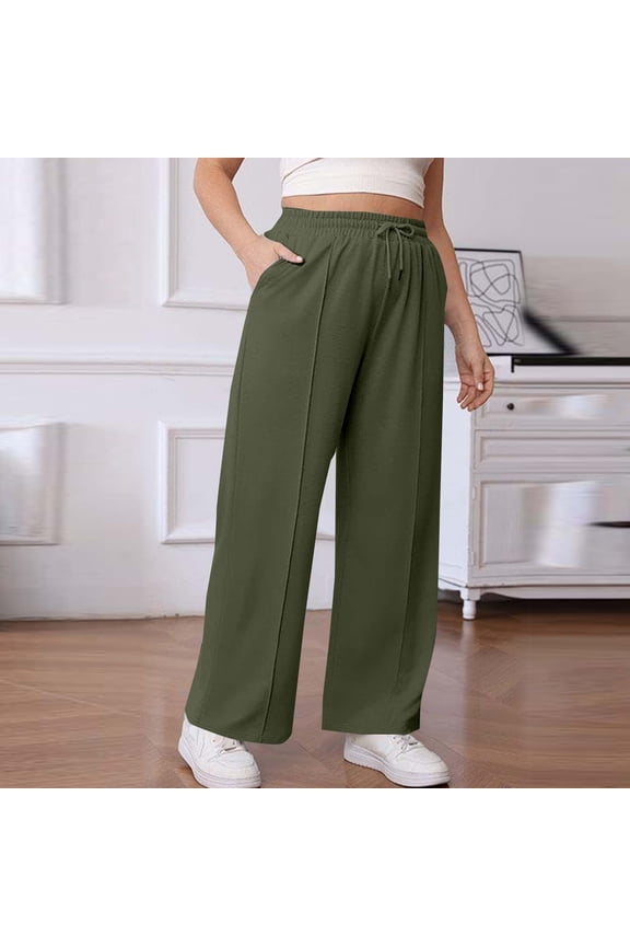 Womens Plus Size Sweatpants Wide Leg Drawstring Lounge Pants Plain Drawing Elastic Waist Workout Trousers with Pockets