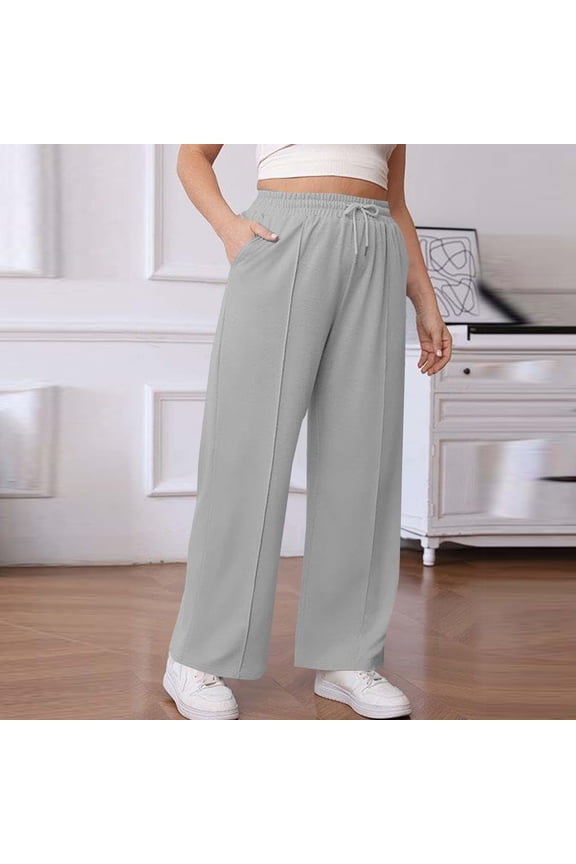 Womens Plus Size Sweatpants Wide Leg Drawstring Lounge Pants Plain Drawing Elastic Waist Workout Trousers with Pockets