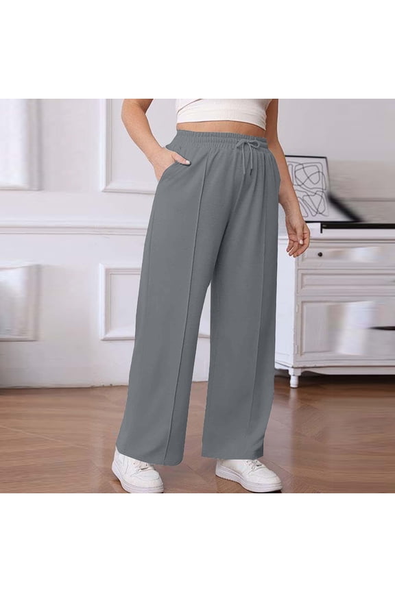 Womens Plus Size Sweatpants Wide Leg Drawstring Lounge Pants Plain Drawing Elastic Waist Workout Trousers with Pockets