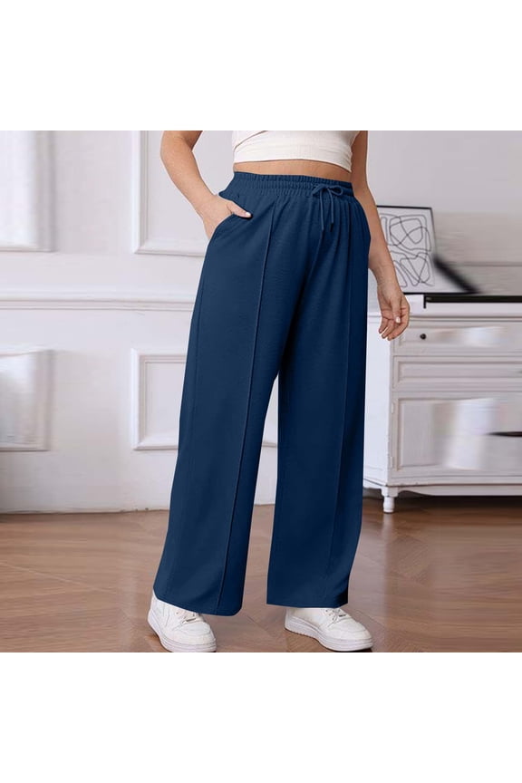 Womens Plus Size Sweatpants Wide Leg Drawstring Lounge Pants Plain Drawing Elastic Waist Workout Trousers with Pockets