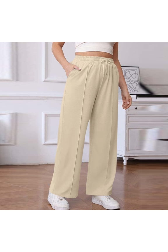 Womens Plus Size Sweatpants Wide Leg Drawstring Lounge Pants Plain Drawing Elastic Waist Workout Trousers with Pockets