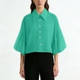 thumbnail image 1 of Neewe Womens Print Button Down Shirts Lapel V Neck 3/4 Sleeve Casual Blouses Summer Loose Fit Tops, 1 of 7