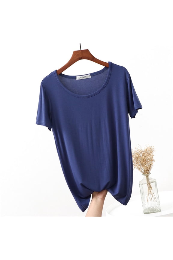 Womens Scoop Neck Short Sleeve Lightweight Sleeptank Plain Soft Fitted Compression Basic Tops Dailywear