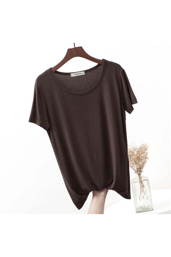 Womens Scoop Neck Short Sleeve Lightweight Sleeptank Plain Soft Fitted Compression Basic Tops Dailywear