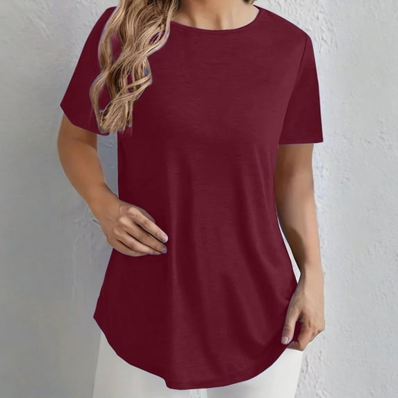 Neewe Womens Short Sleeve Tops Summer T Shirts Round Neck Causal Fashion Basic Tee