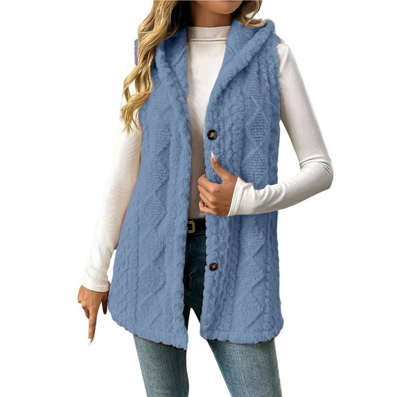 Neewe Womens Sleeveless Sherpa Vest Lapel Open Front Fleece Cardigan Sweater Fuzzy Jacket Coat 3XL-5XL
