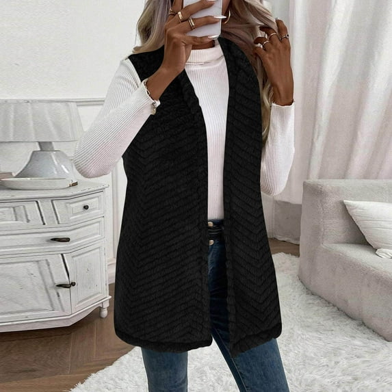 Neewe Womens Sleeveless Sherpa Vest with Pockets Lapel Open Front Fleece Cardigan Sweater Fuzzy Jacket Coat