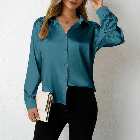 Neewe Womens Soft Satin Silk Leopard Button Down Shirts for Women Silky Long Sleeve Work Shirt Dress Blouses Tops