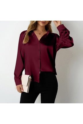 Womens Soft Satin Silk Leopard Button Down Shirts for Women Silky Long Sleeve Work Shirt Dress Blouses Tops
