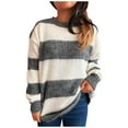 thumbnail image 1 of Neewe Womens Striped Pullover Sweater Crew Neck Long Sleeve Knitted Color Block Casual Loose Lightweight Sweaters for Women, 1 of 8