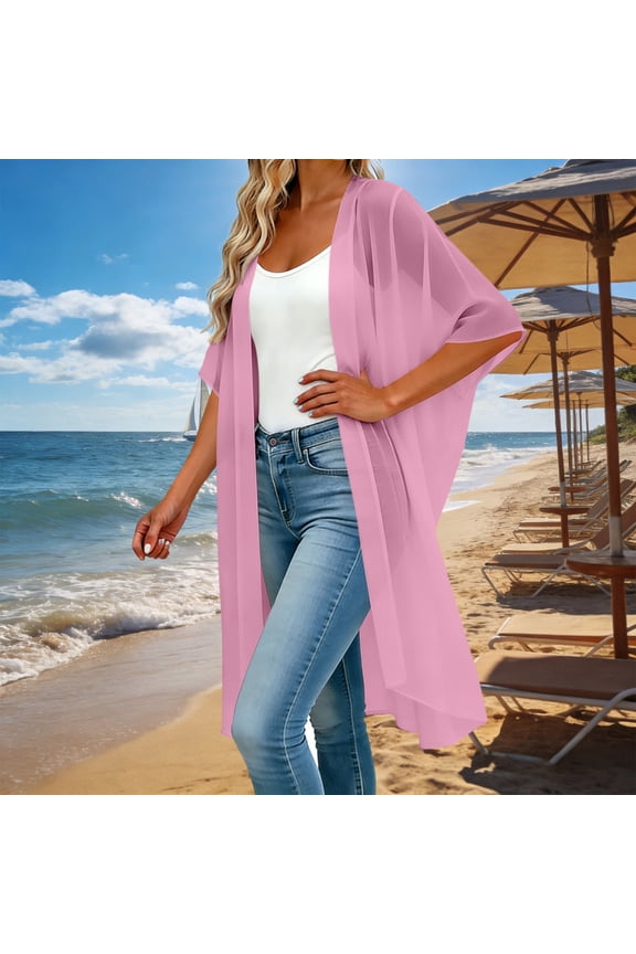 Womens Summer Lightweight Cardigan Cover Up Open Front Plain Half Sleeve Summer Cardigans