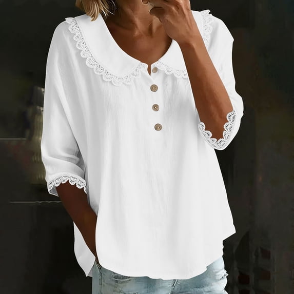 Neewe Womens Summer V Neck T Shirts Casual 3/4 Sleeve Flowy Tops Cute Loose Fit Basic Tees